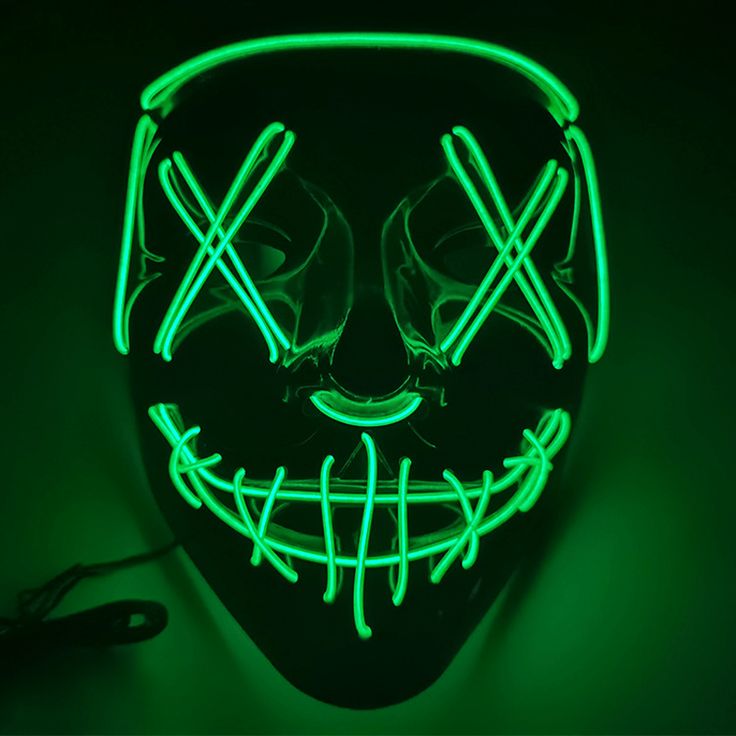 Green EL Wire LED Mask – Glowing Smile X-Eye Face 